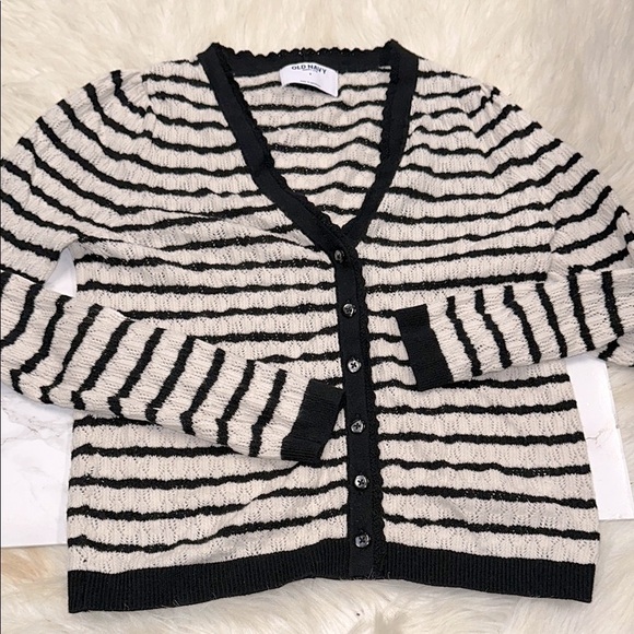 Old Navy Black and White Striped knit Sweater cardigan size small - Picture 2 of 5